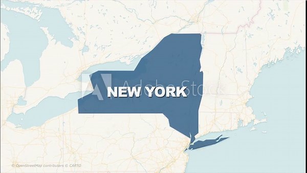 New York State of USA. Animated map of USA showing New York