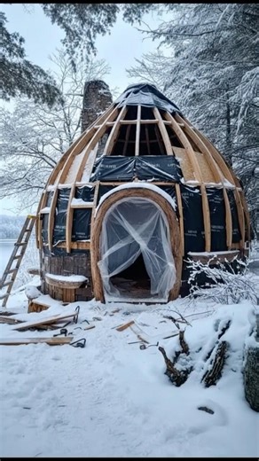 Abandoned Winter Dome → Magical Survival Cozy Cabin Build (Wait for Inside) #constructiontimelapse