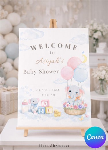 Elephant Theme Baby Shower Welcome Sign, Printable Baby Shower Sign, Neutral Baby Shower Decor, Editable Welcome Poster - Etsy