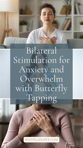 Bilateral Stimulation for Anxiety and Overwhelm with Butterfly Tapping Your brain has two hemispheres with very distinct and often non integrated functions. When you create rhythmic, alternating stimulation between them, neural integration is facilitated. The nervous system begins to process, integrate, and reorganize the experience. This is called bilateral stimulation. Try any of these three simple ways to practice Bilateral Stimulation. Butterfly hug: Cross your arms over your chest and alter