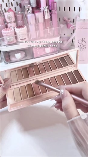 how i use my cheap palette vs my expensive one 🤭 part 3 i just can’t ruin the pretty design on flower knows strawberry cupid palette in shade 01 honey canele #wonyoungism #flowerknowsyou #xzcyba #coquettemakeup #cheapvsexpensive