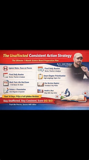 ReScience Study Point on Instagram: "The Unaffected Consistent Action Strategy The Ultimate 1-Month Science Board Preparation Plan By Er. Sahil Chhabra ReScience Study Point As the Class X Science Board Examination approaches, students often feel pressure, fear, and confusion. Many start overthinking, comparing themselves with others, or changing strategies frequently. This is where the Unaffected Consistent Action Strategy (UCAS) becomes the most powerful tool for success in the last one month 