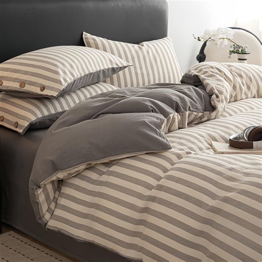 Soft Cotton-linen Stripes Country Style Complete Bedding Set With - Etsy