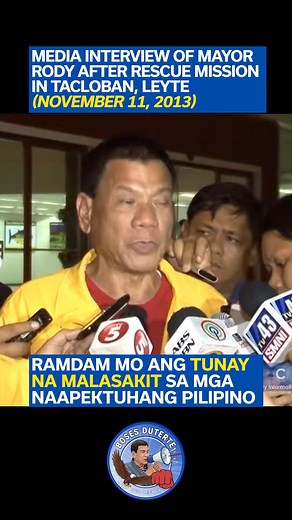 THROWBACK | TUNAY NA MALASAKIT NI MAYOR RODY NUNG TYPHOON YOLANDA Matapos ang hagupit ng Super Typhoon Yolanda noong 2013, si dating Davao City Mayor Rodrigo Duterte ang kauna-unahang lokal na opisyal na dumating sa Tacloban para tumulong. Kasama ang Davao 911 rescue team, agad siyang nagsagawa ng relief at retrieval operations. Ngayong pinipinsala ng Bagyong Uwan ang bansa, marami ang naaalala ang mga panahong may lider na una sa aksyon at serbisyo. Kilala man bilang matatag at mahigpit, hindi 