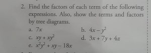 2. Find the factors of each term of the following expressions. ... | Filo
