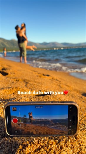 Mini & Coco on Instagram: "Beach scenes🌊 . . It was our first time at Lake Tahoe, and we chose to spend the evening watching the sunset at the beach and waiting for the 4th of July fireworks. We went in the lake, played with the waves, celebrated U.S. Independence, and called it a day.🧿🫶🏻 [beach date, lake tahoe, couple trend, couple reel] #explorepages #trendingreel #couplegoals #beachdate #laketahoe"