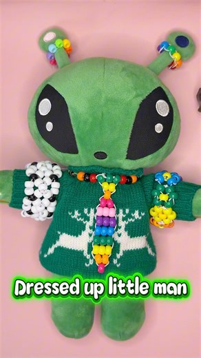 My Cosmo Alien is all dressed up! 👽💚 #ikeaalien #alien #kandi #kandibracelet #kandikid #craft