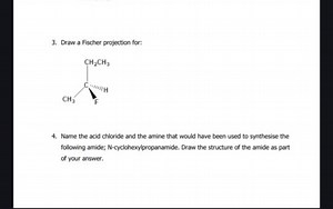 Draw a Fischer projection for:CH2CH3   |CH3-C-H   |   F... | Filo