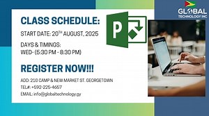 📊 Microsoft Project 2016! 🚀 Take control of timelines, tasks & resources like a pro! 📚 What You’ll Learn: ✅ Create and manage project schedules ✅ Assign resources and track progress ✅ Generate detailed reports ✅ Improve project planning and productivity 📍 Register NOW at Global Technology Inc. 📌 210 Camp & New Market St., Georgetown 📞 Call us today: 592-225-4657 https://globaltechnology.gy/ 📅 Limited spots available – Get certified and level up your career! #MicrosoftProject2016 #GlobalTe