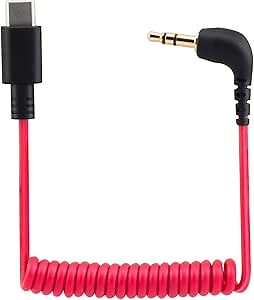 USB C to 3.5mm Cable for RODE Wireless Go II, Coiled Right Angle TRS Male DAC AUX Adapter Audio Cord Compatible with iPhone 15 Pro Max Plus, Galaxy S23 Ultra, Pixel 7 iPad Air Mini