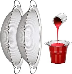 2PCS Paint Strainers, 11.4” Stainless Steel Paint Strainer Meshes, 250μm Ultra Fine Mesh Paint Filters for 5 Gallon Buckets, Impurity Filters for Paint, Latex, Ink, Honey, Tiny Seeds
