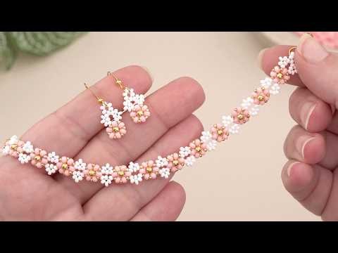 DIY Seed Bead Flower Jewelry: Pink Daisy Bracelet & Earring Tutorial! #beading #bijoux #diycraft
