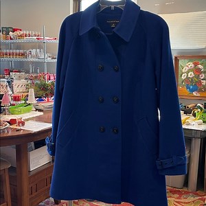 Preston & York Wool Coat Size 8 | Cobalt Blue Button Down Pea Coat with Pockets