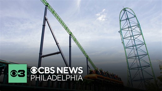 Roller coasters Kingda Ka, Green Lantern coming down at Six Flags Great Adventure
