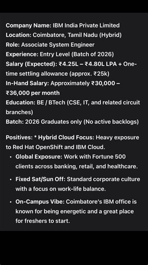 Learning Platform | 🚨 IBM Hiring – Associate System Engineer (2026 Batch) 🚨 📍 Location: Coimbatore, Tamil Nadu 💼 Role: Associate System Engineer 🏢 Work Model:... | Instagram