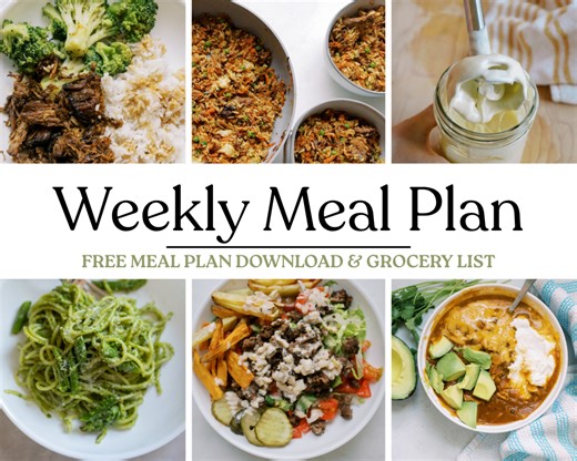 Weekly Meal Plan + Grocery List (Free Printable Download)
