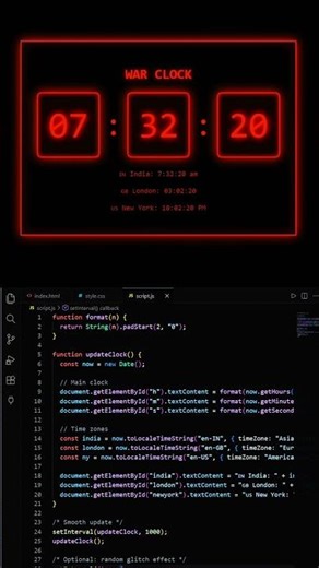 War Tube Clock 📌#shorts #youtube #coding #programming #html #javascript #css #war #clock #animation
