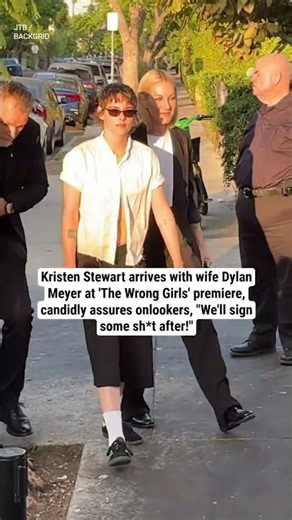 Kristen Stewart arrives with wife Dylan Meyer, telling fans "We'll send sh*t after!" at premiere