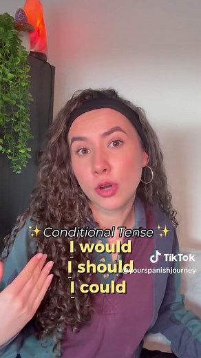 In Spanish, there is no singular word for WOULD/SHOULD/COULD. Instead, we must form it using a conditional formula- which I explain in today's video in a way our English-speaking brains can understand 🧠 An easy, expressive, door-opening structure to help you along Your Spanish Journey 💜 #spanish #learnspanish #español #spanishlesson #spanishteacher