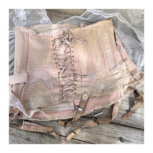 Antique 1940s French Pink Corset Girdle: Visible Mending, Woven Brocade Lingerie - Etsy