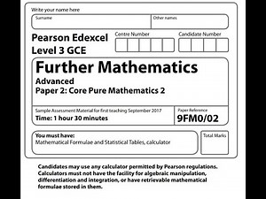 Core Pure paper 2 Sample Pearson Edexcel A level Further maths