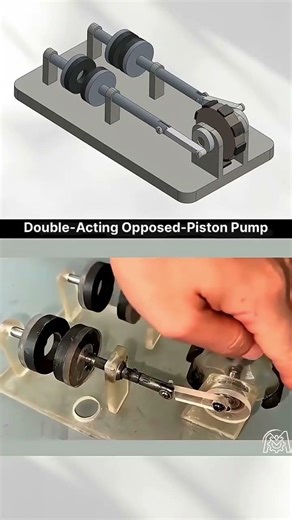 How a Double-Acting Opposed-Piston Pump Works! 🌊 (3D vs. Real) #shorts