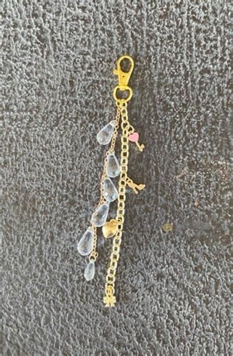 Gold Charm Keychain With Teardrop Crystals, Heart & Key Charms, Handmade Bag Charm Accessory - Etsy
