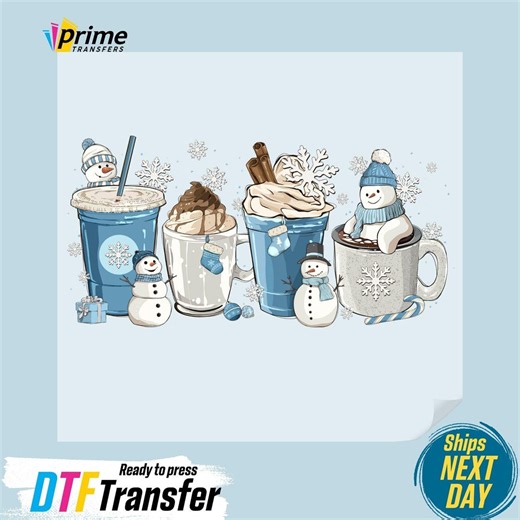 Winter Coffee Cups DTF Transfer: Cozy Season Christmas Iron-on - Etsy