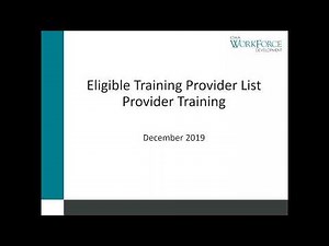 ETPL Overview and Process for Training Providers