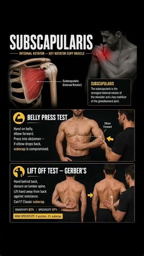 Subscapularis test - belly press and lift off test . Shoulder special test series in 1 sec. #physio