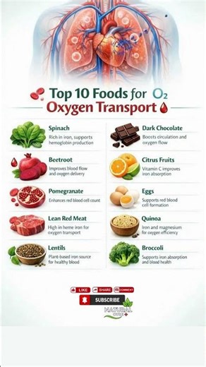 Top 10 Foods Help Your Blood Carry More Oxygen | Low Oxygen? These Foods Fix It FAST#healthshorts