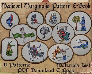 Medieval Marginalia Pattern E-book Embroidery Illumination SCA PDF Pattern Download Grotesques Knights Cats - Etsy