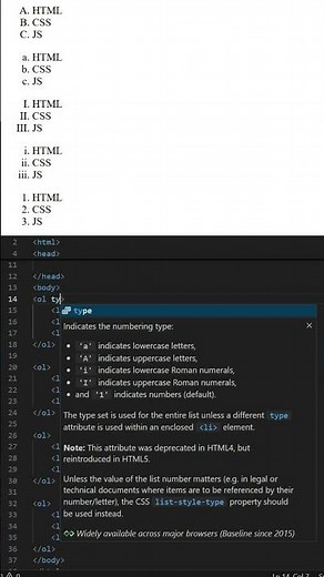 HTML Ordered List Types Explained | Numbers, Letters & Roman | The Creative Developer #tcd