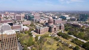 An impressive bird's eye view of the Texas State Capitol building, a majestic landmark in the heart of the city.