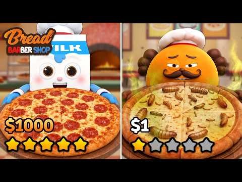 BreadBarbershop | $1 Pizza vs $1000 Pizza! | english /animation/dessert