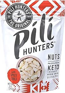 Pili Hunters - Wild Sprouted Pili Nuts, Spicy Chili (5 oz Bag) Keto/Paleo/Vegan Snacks, Low Carb Energy, Gluten Free, No Sugar Added, Superfood, The Original AS SEEN ON SHARK