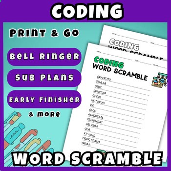 Middle School Coding Crossword Puzzle Activity STEM Digital Skills Engaging 6-8