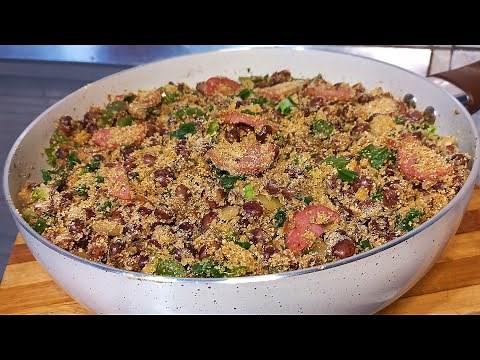 Pigeon pea farofa with calabrese sausage and bacon, simple and delicious | Vall's Tips