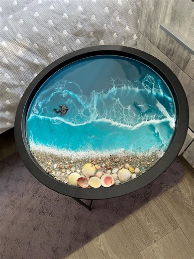 Handmade Ocean Resin Side Table With Seashells Sand, Round Coastal Accent Table, Beach Art Furniture, Epoxy Resin Table - Etsy
