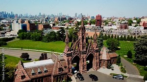 Amazing View of Greenwood Cemetery's Gothic Entrance Arch