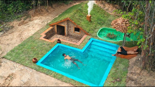 25 Days Building an Underground House with Swimming Pool and Fish Pond