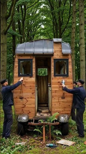 This rusted caravan turned into something incredible #beforeandafter #renovation #forest