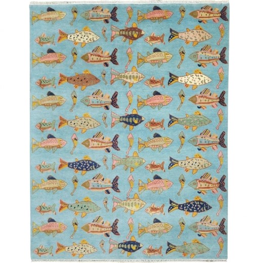 Hand Knotted Wool Fish Pattern Rug, Ocean Nursery Area Carpet - Etsy
