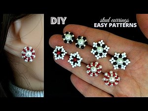 DIY stud earrings. Beaded earrings patterns. Beading tutorials