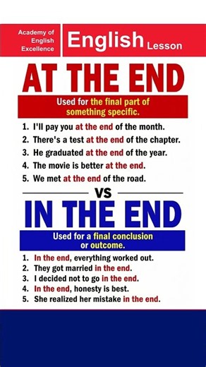 At The End vs In the End | Beginners to Advanced Level | Academy of English Excellence #english