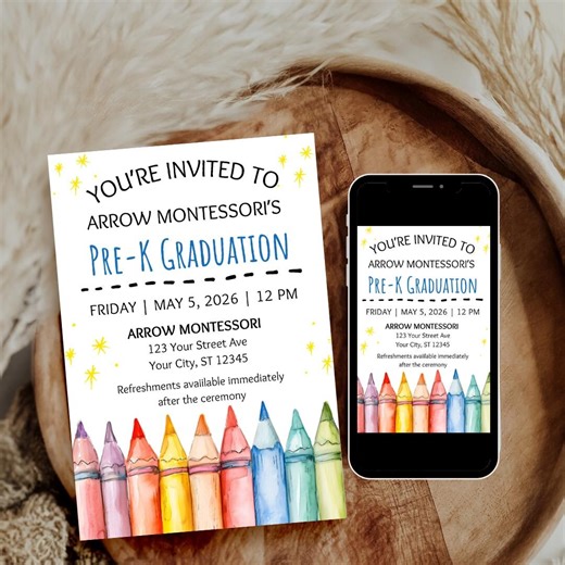 Pre-k Graduation Invitation, Preschool Graduation Flyer, Class of 2026 Celebration Template, Editable Digital Download - Etsy