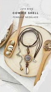 Jute ring cowrie shell pendant necklace