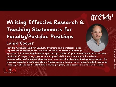 LECSTalks! "Writing Research & Teaching Statements for Faculty/Postdoc Positions" by Lance Cooper
