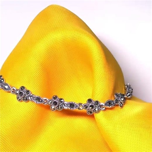 Real marcasite sterling silver bracelet flower daisy shaped