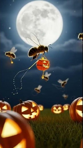 Magical Moonlit Bees 🎃✨ | Flying Pumpkins & Autumn Glow #beeanimation #bee #funnybee